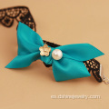 Pie de joyas sexo encaje negro tobillera pulsera Bowknot perlas